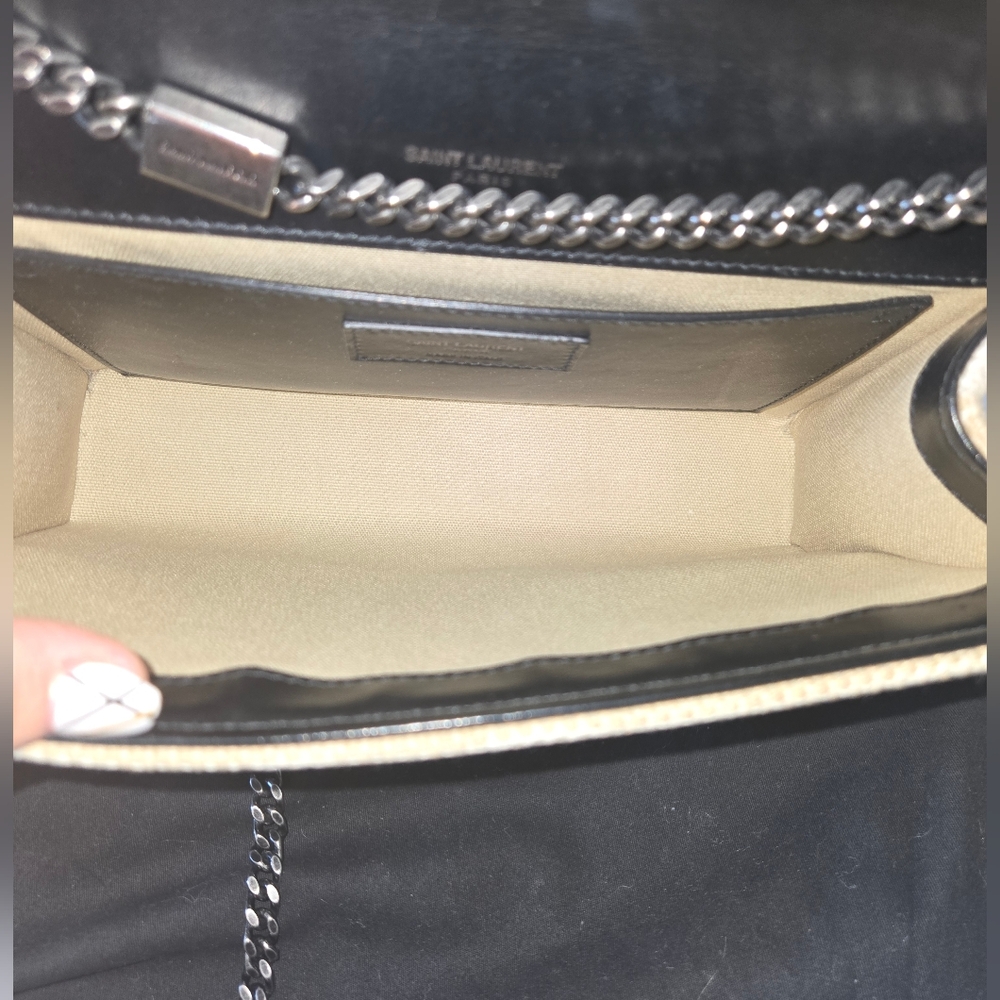 Saint Laurent Straw Crossbody Bag in Cream and Navy Trim - Picture 8 of 11